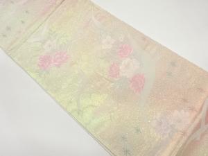 鳥に山茶花模様織り出し袋帯